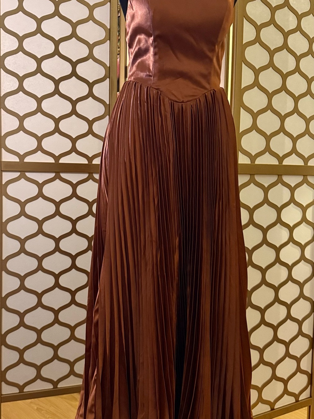 Satin Pleated Maxi Skirt in Copper